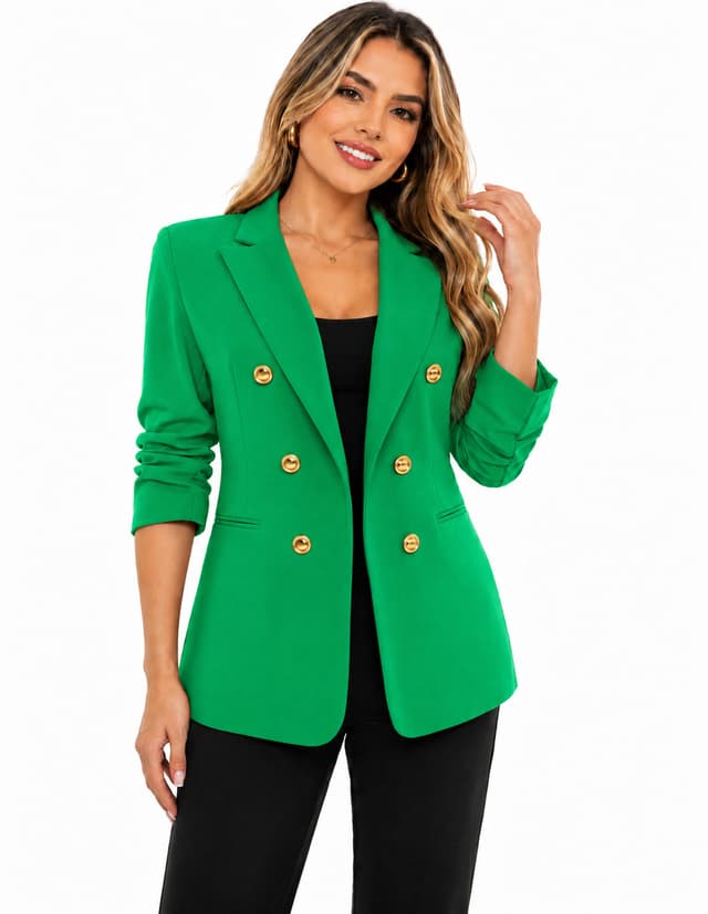 Blazer Pecana Verde Abierto Manga  3/4 con botones dorados